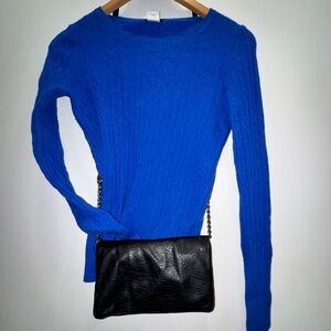 J.Crew Cobalt Blue Wool Cashmere Blend Crewneck Sweater XS knit cable soft chic